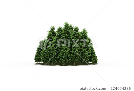 group of trees isolated on a transparent background, forest, sketch, outline illustration, cg render 124034286