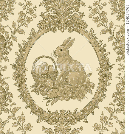 Easter Bunny Basket and Eggs Spring Elegant Seamless Pattern for Fabrics, Wallpapers and Packaging Easter Bunny Basket and Eggs Spring Elegant Seamless Pattern for Fabrics, Wallpapers and Packaging 124034765