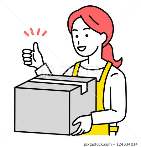 一位女店員一邊提著行李一邊豎起大拇指 124034834