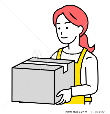 A female store clerk carrying luggage A female store clerk carrying luggage 124034839