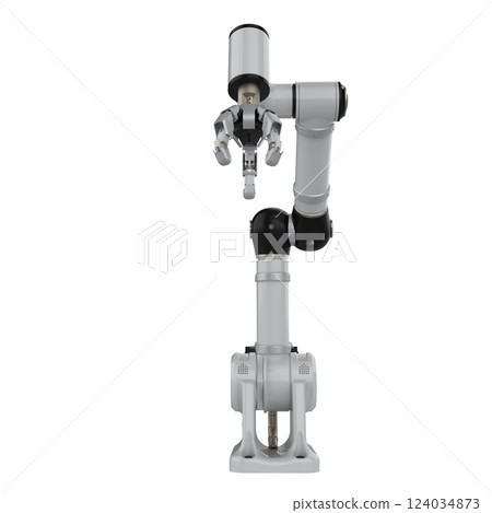 White ai robotic gripper arm isolated on white White ai robotic gripper arm isolated on white 124034873