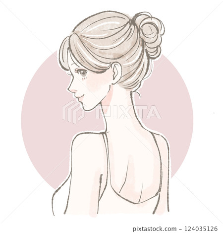 側面、背部、女人、女孩的插畫素材 124035126