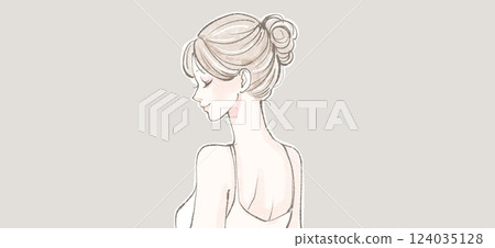 側面、背部、女人、女孩的插畫素材 124035128