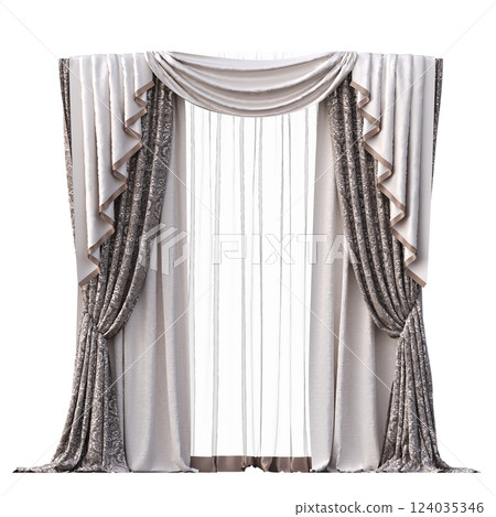 curtain isolated on a transparent background, interior decorations, 3D illustration, cg render curtain isolated on a transparent background, interior decorations, 3D illustration, cg render 124035346