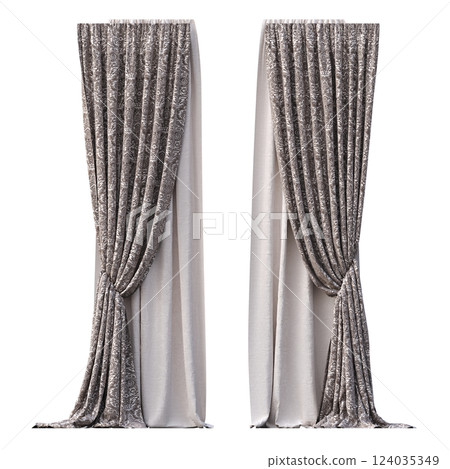 curtain isolated on a transparent background, interior decorations, 3D illustration, cg render curtain isolated on a transparent background, interior decorations, 3D illustration, cg render 124035349