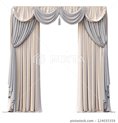 curtain isolated on a transparent background, interior decorations, 3D illustration, cg render curtain isolated on a transparent background, interior decorations, 3D illustration, cg render 124035359