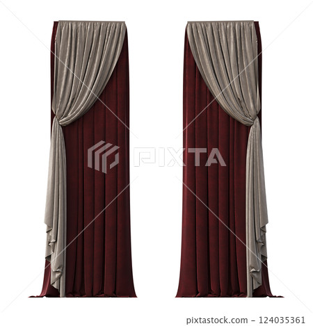 curtain isolated on a transparent background, interior decorations, 3D illustration, cg render curtain isolated on a transparent background, interior decorations, 3D illustration, cg render 124035361