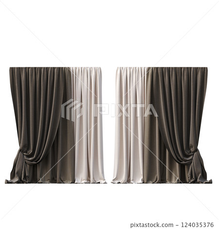 curtain isolated on a transparent background, interior decorations, 3D illustration, cg render curtain isolated on a transparent background, interior decorations, 3D illustration, cg render 124035376