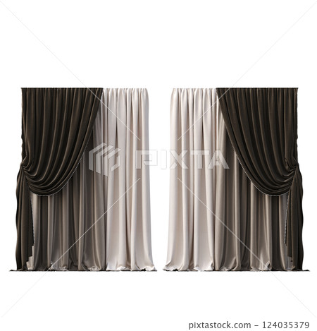 curtain isolated on a transparent background, interior decorations, 3D illustration, cg render curtain isolated on a transparent background, interior decorations, 3D illustration, cg render 124035379