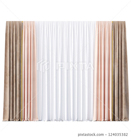 curtain isolated on a transparent background, interior decorations, 3D illustration, cg render curtain isolated on a transparent background, interior decorations, 3D illustration, cg render 124035382