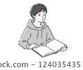 上課的男孩-學生閱讀教科書的教育插圖（向量） 124035435