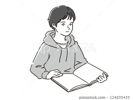 上課的男孩-學生閱讀教科書的教育插圖(向量) 上課的男孩-學生閱讀教科書的教育插圖(向量) 124035435