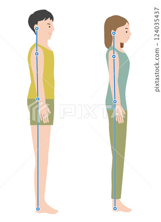 Illustration set of men and women standing in ideal good posture 124035437