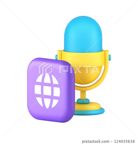 Podcast international entertainment radio global broadcasting 3d icon realistic vector illustration 124035638