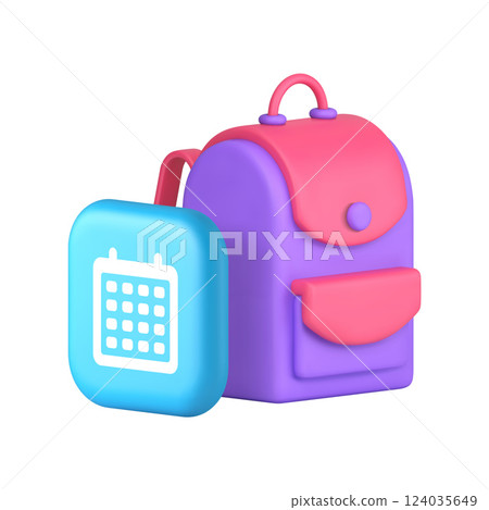 Back to school calendar data reminder with backpack 3d icon realistic vector illustration 124035649