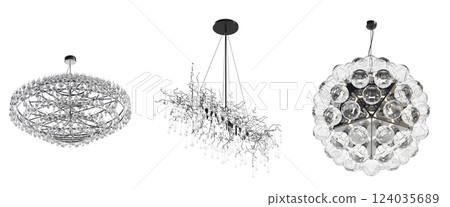 crystal chandelier for the interior isolated on transparent background, home lighting, 3D illustration, cg render 124035689