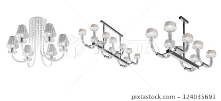 crystal chandelier for the interior isolated on transparent background, home lighting, 3D illustration, cg render crystal chandelier for the interior isolated on transparent background, home lighting, 3D illustration, cg render 124035691
