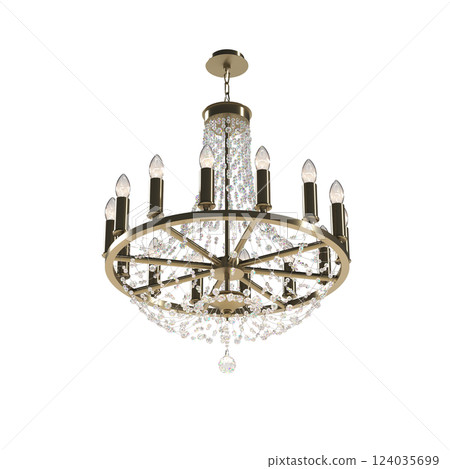 crystal chandelier for the interior isolated on transparent background, home lighting, 3D illustration, cg render 124035699