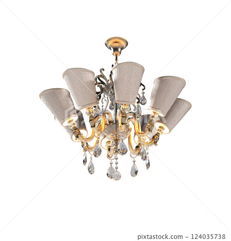 crystal chandelier for the interior isolated on transparent background, home lighting, 3D illustration, cg render crystal chandelier for the interior isolated on transparent background, home lighting, 3D illustration, cg render 124035738