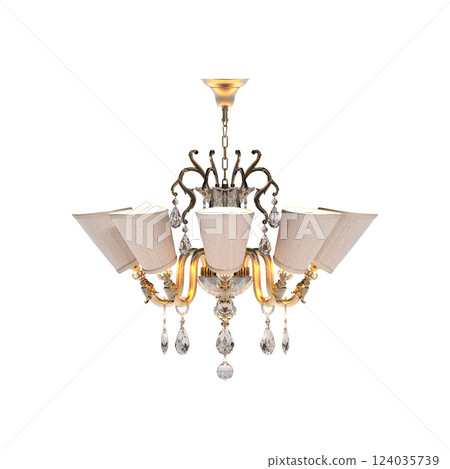 crystal chandelier for the interior isolated on transparent background, home lighting, 3D illustration, cg render 124035739