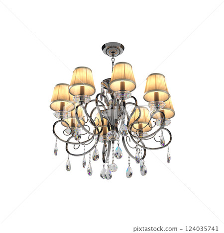 crystal chandelier for the interior isolated on transparent background, home lighting, 3D illustration, cg render crystal chandelier for the interior isolated on transparent background, home lighting, 3D illustration, cg render 124035741
