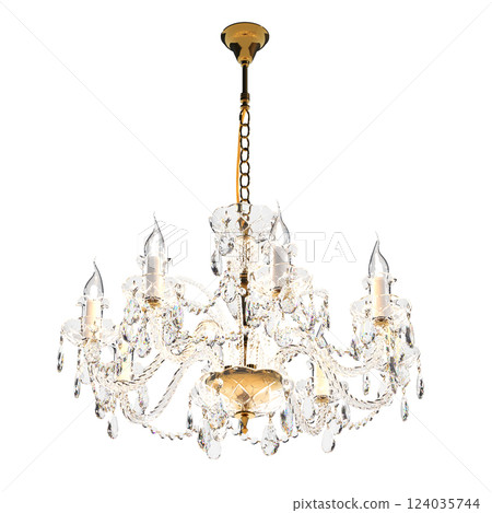 crystal chandelier for the interior isolated on transparent background, home lighting, 3D illustration, cg render 124035744