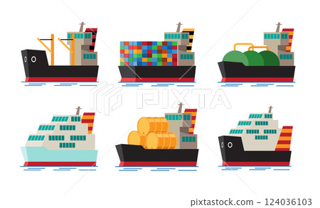 Set of Cargo and Freight Ships for Maritime Transport 124036103