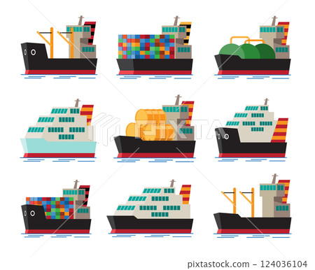 Set of Cargo and Freight Ships for Maritime Transport 124036104