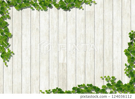 Ivy and white wood grain board vertical 124036112