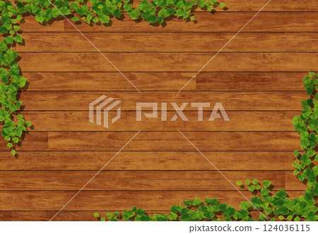 Ivy and brown wood grain board horizontal 124036115