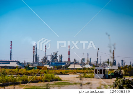 Industrial view at oil refinery plant form industry zone 124036389