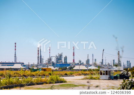 Industrial view at oil refinery plant form industry zone Industrial view at oil refinery plant form industry zone 124036390