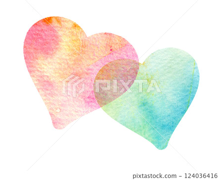 多彩的心形符號水彩紋理 124036416