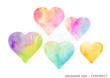 多彩的心形符號水彩紋理 124036417