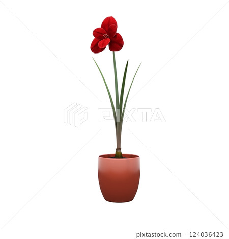 decorative flower in a pot isolated on white background, 3D illustration, cg render decorative flower in a pot isolated on white background, 3D illustration, cg render 124036423