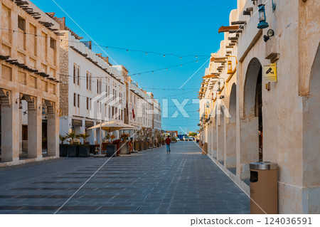 The skyline of West Bay and Doha City Center during sunrise, Qatar 124036591