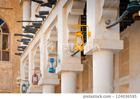Doha, Qatar - 10092024: Architecture details of traditional arabian market Souq Waqif in Doha City in Qatar 124036595