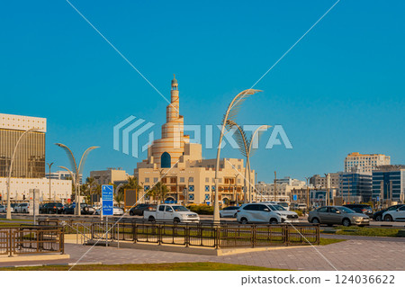 The skyline of West Bay and Doha City Center during sunrise, Qatar 124036622