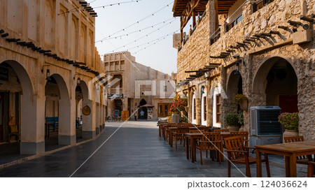 Doha, Qatar - 10092024: Architecture details of traditional arabian market Souq Waqif in Doha City in Qatar 124036624