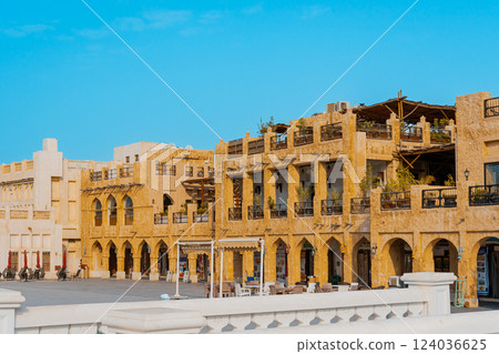 Doha, Qatar - 10092024: Architecture details of traditional arabian market Souq Waqif in Doha City in Qatar 124036625