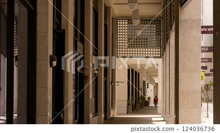 The skyline of West Bay and Doha City Center during sunrise, Qatar 124036736
