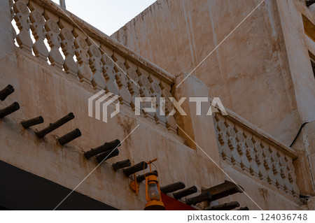 Doha, Qatar - 10092024: Architecture details of traditional arabian market Souq Waqif in Doha City in Qatar Doha, Qatar - 10092024: Architecture details of traditional arabian market Souq Waqif in Doha City in Qatar 124036748
