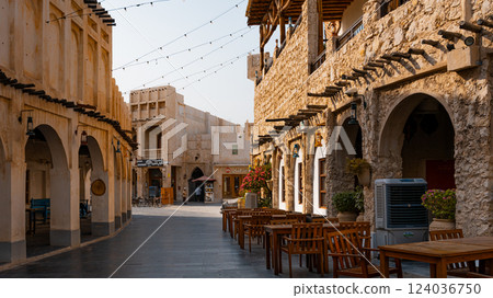 Doha, Qatar - 10092024: Architecture details of traditional arabian market Souq Waqif in Doha City in Qatar 124036750
