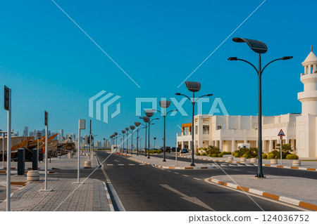 The skyline of West Bay and Doha City Center during sunrise, Qatar The skyline of West Bay and Doha City Center during sunrise, Qatar 124036752