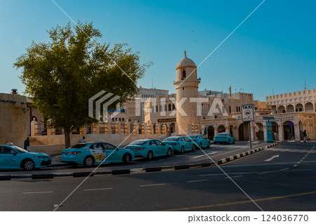 Doha, Qatar - 10092024: Architecture details of traditional arabian market Souq Waqif in Doha City in Qatar Doha, Qatar - 10092024: Architecture details of traditional arabian market Souq Waqif in Doha City in Qatar 124036770