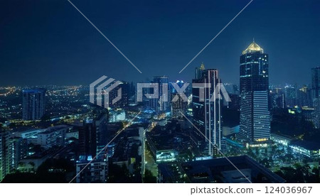 Breathtaking Cityscape Panorama at Night with Vibrant Lights 124036967