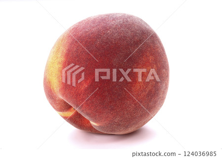 White Peach fruit with leaf isolated on white background, fresh ripe fruit White Peach fruit with leaf isolated on white background, fresh ripe fruit 124036985