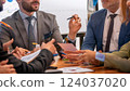 Line of writing hands, Group of business professionals in a productive discussion at a conference meeting 124037020
