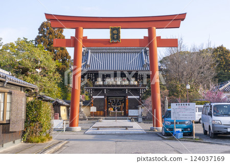 京都梅宮大社:盛開的梅花和樓門(隨神門) 京都梅宮大社:盛開的梅花和樓門(隨神門) 124037169