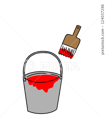 簡單的紅色油漆桶刷子插圖 124037286